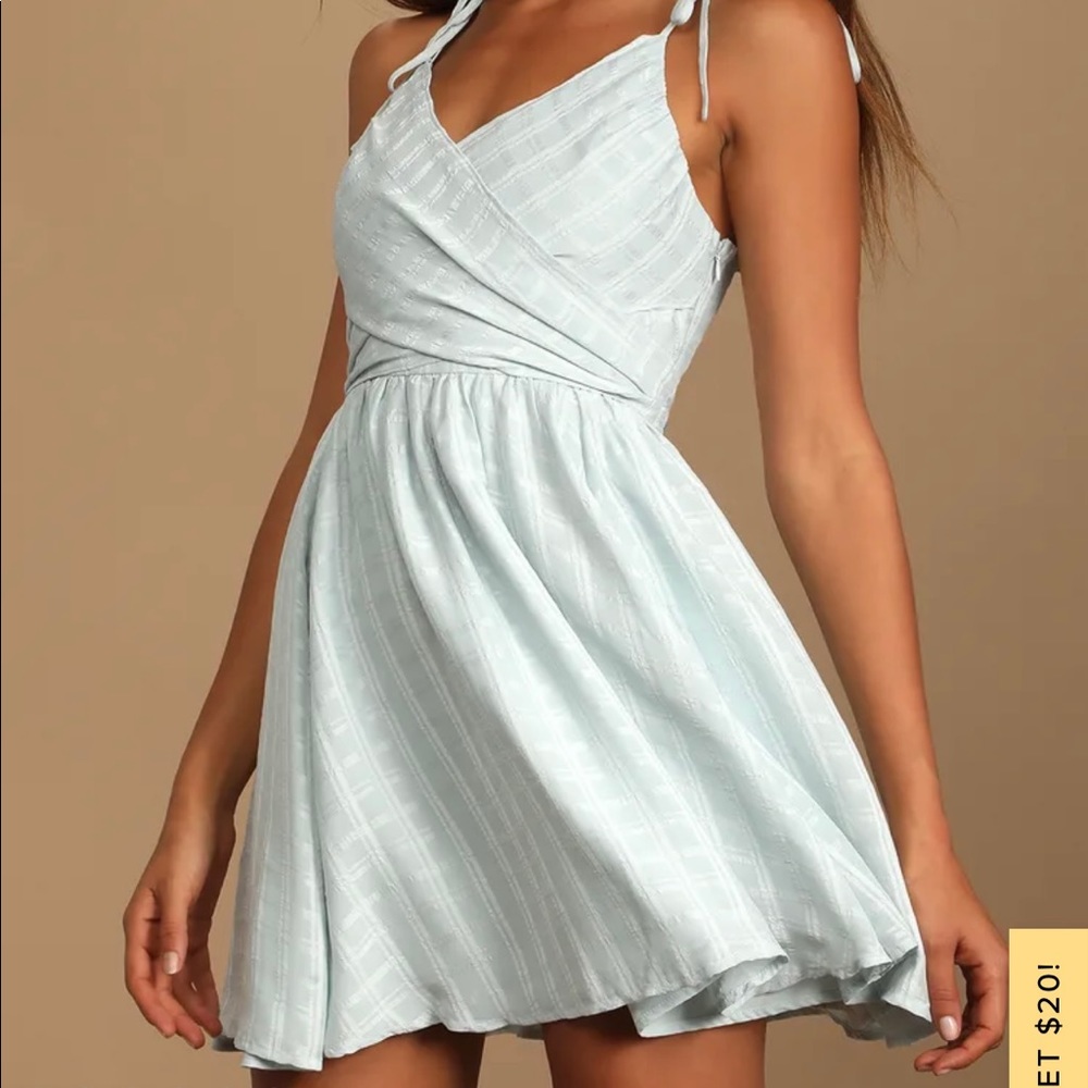 Lulus Sweetest Trend Light Blue Plaid Tie-Back Skater Mini Dress